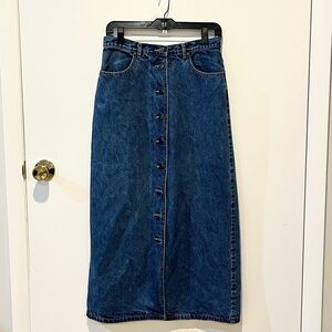 Long button up denim skirt